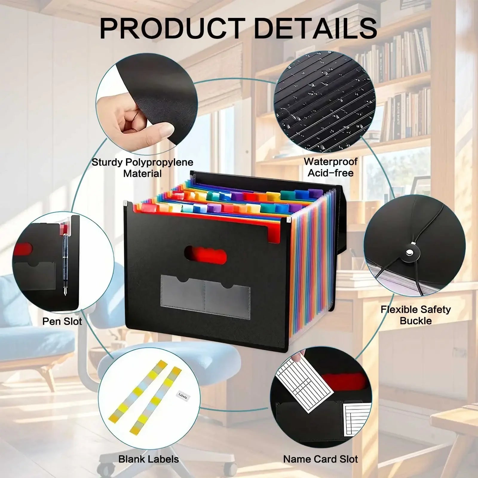Durable Waterproof 13/25 Grid Accordion File Organizer Three-Side Sealed Flap Office Document Storage Bag