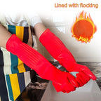 Latex Dish Washing Gloves Lined with Flocking Thick Nonslip Kitchen Housework Cleaning Gloves Washing Clothes Rubber Red Gloves