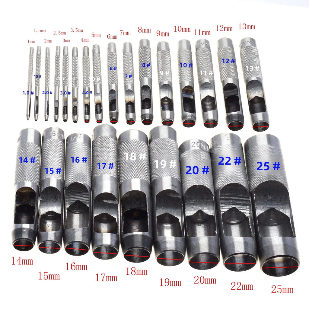 25 Size Pick Leather Tools Leather Punch Leathercraft Hole Craft Set Hollow Puncher Belt Punch 1.0mm-25mm for Clothing Canvas