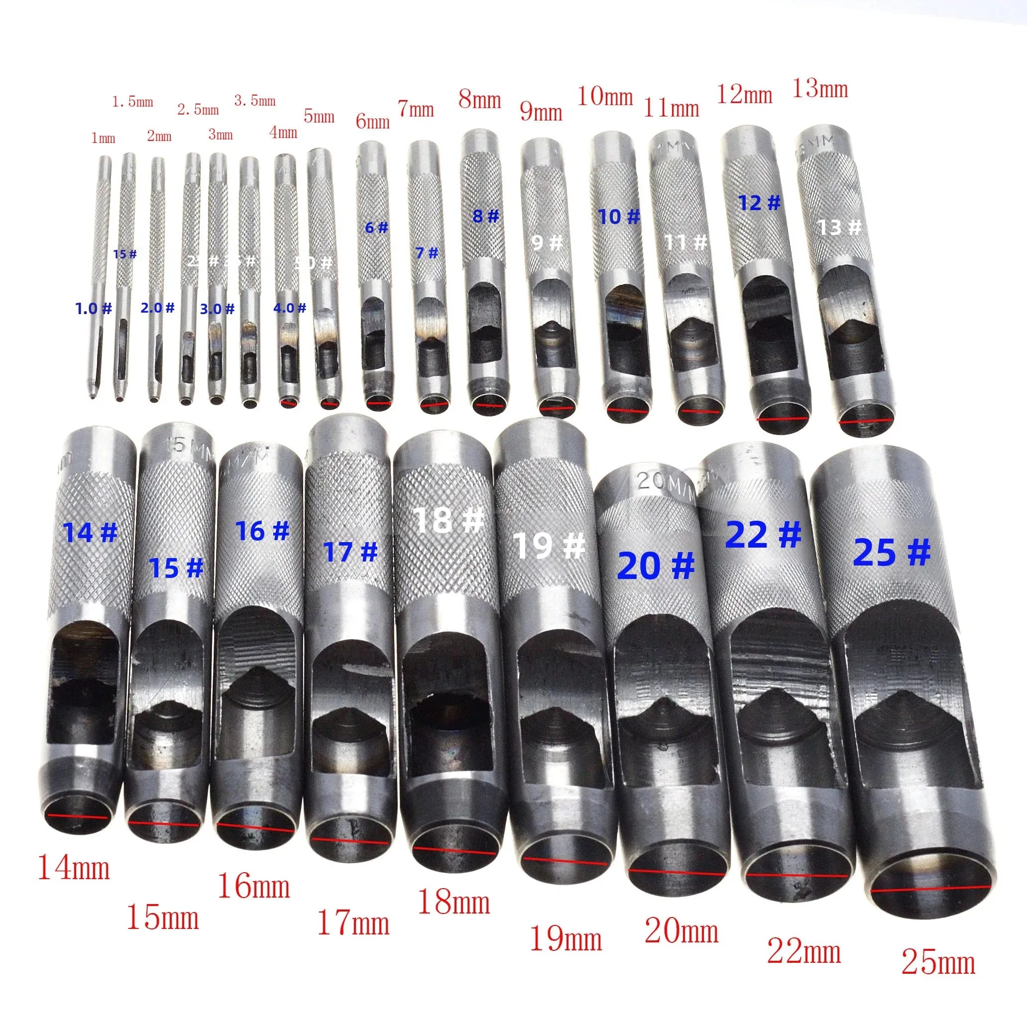 25 Size Pick Leather Tools Leather Punch Leathercraft Hole Craft Set Hollow Puncher Belt Punch 1.0mm-25mm for Clothing Canvas