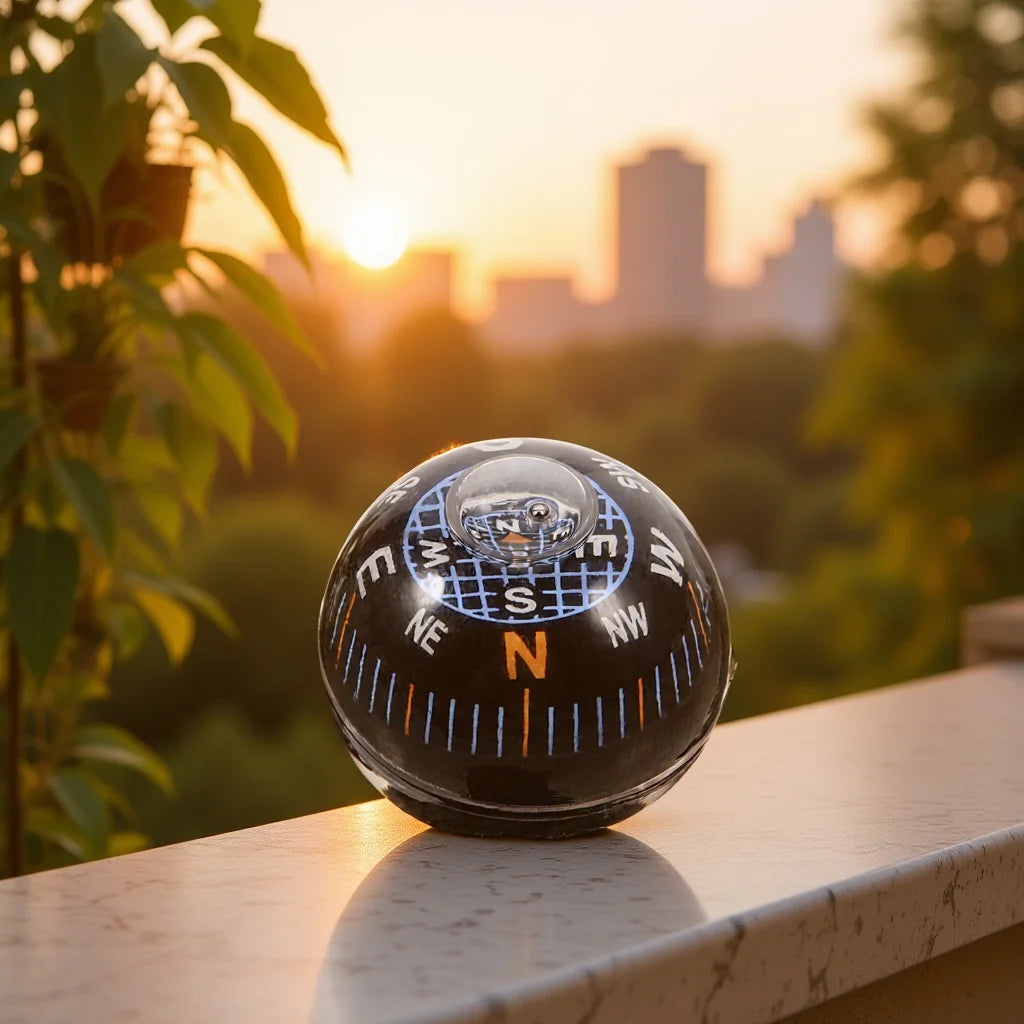 Mini Spherical Compass Black Dashboard Ball Compass for Cars Motorcycles Boats Accurate Navigation Tool for Outdoor Adventures