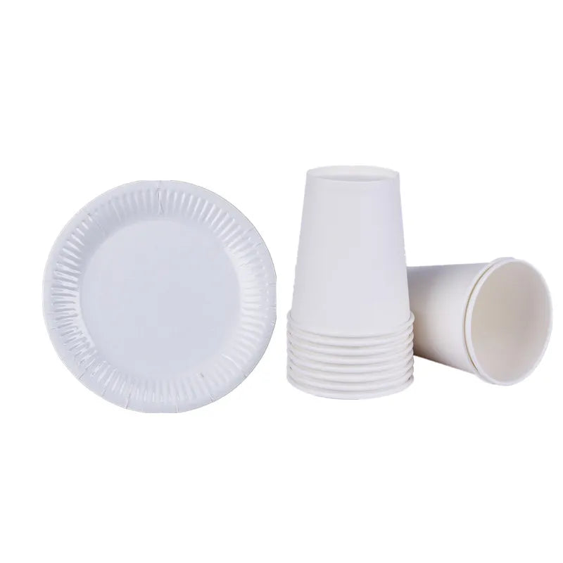Solid Color Disposable Tableware Set Party Supplies Paper Plates Cups Wedding Birthday Party Decorations Adult Favor