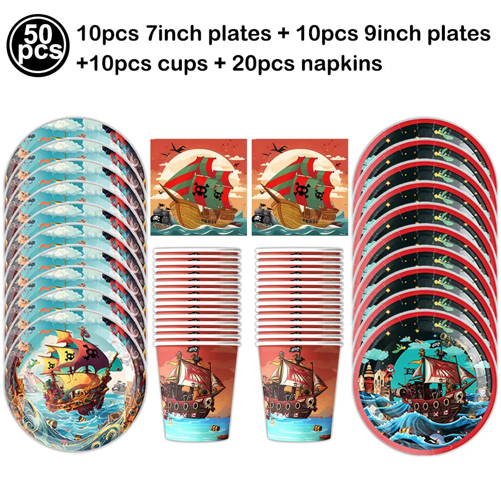 Pirate Party Paper Plate Cup Napkin Party Tableware Pirate Party Decor Pirate Ship Bone Dinnerware Supplies for Adult Kids Decor