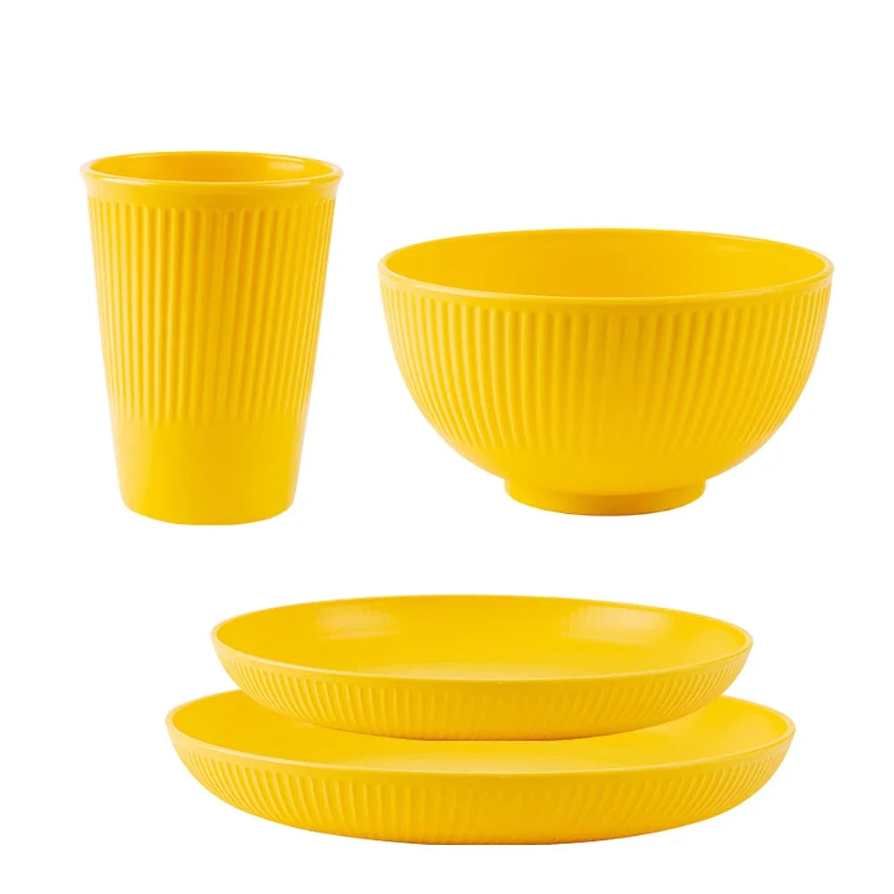 4Pcs Wheat Straw Tableware Set Plate Dish Bowl Cup Unbreakable Kitchen Eco Friendly Dishes Eating Dinnerware Camping