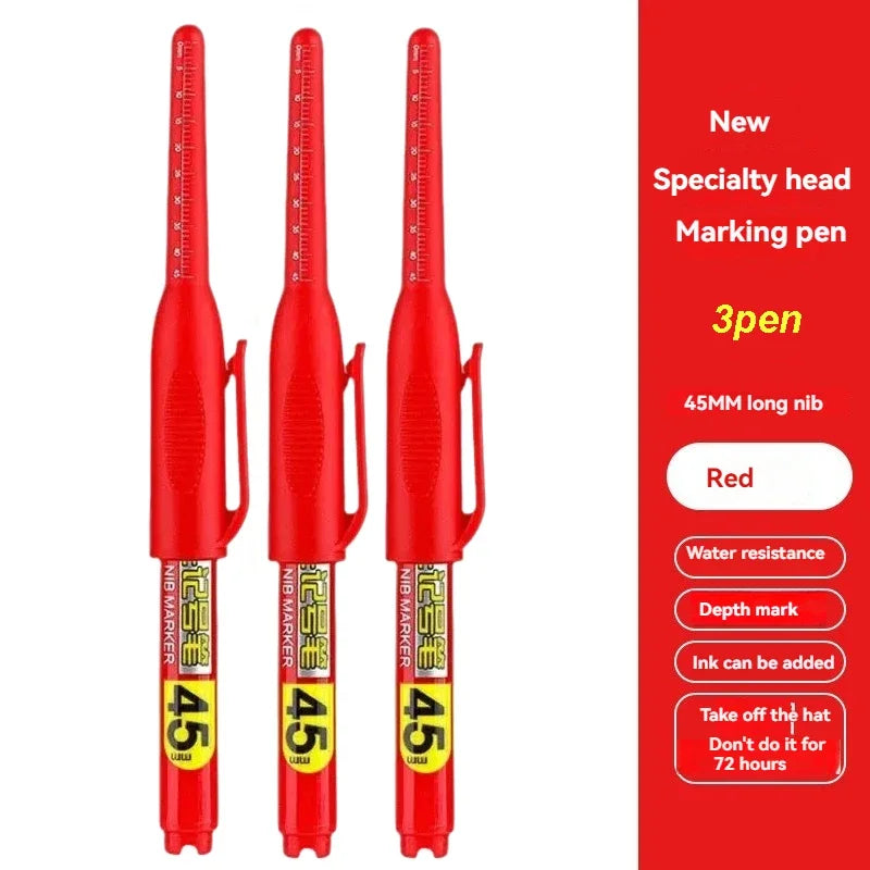 1-12 PCS 45mm Tip Waterproof Long Head Marker Pen Quick-Dry Ink for Woodworking Construction, Deep Hole White Black Red Blue
