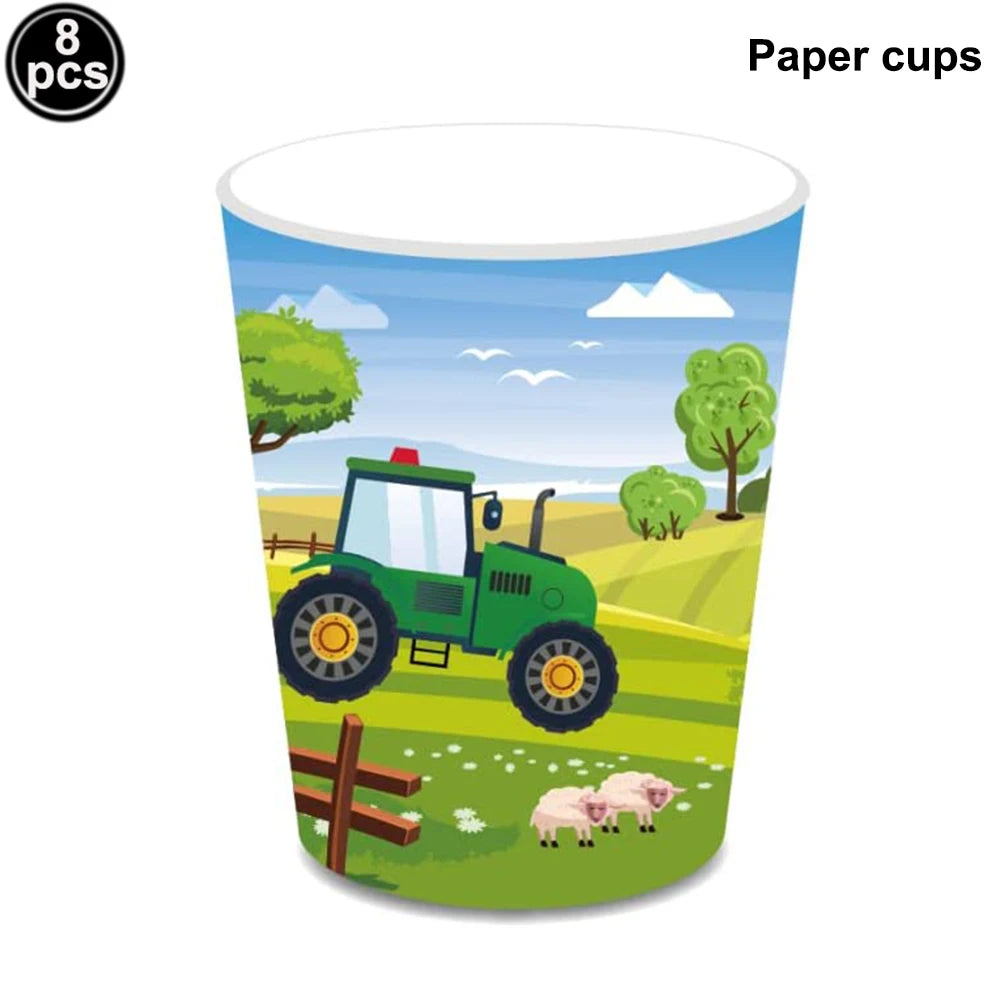  Green Tractor Birthday Party Supplies Farm Tractor Paper Plates Cup Napkins for Tractor Birthday Party Decoration Supplies