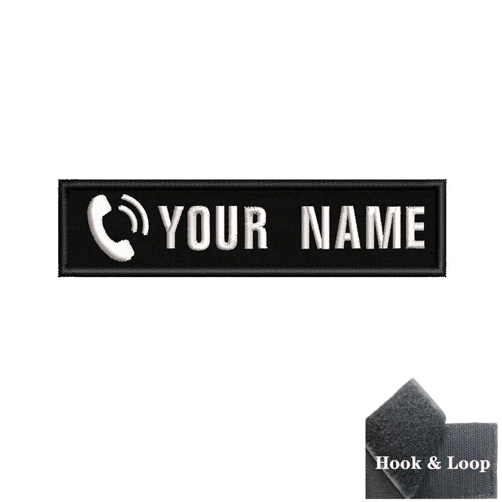1PC 10cmX2.5cm Custom Name number Patch Badge tags Stripes Iron On Or Hook Loop dog paw dog footprints skull Punisher Telephone