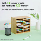 Ohuhu Bamboo Marker Organizer Wooden Desktop Storage Hold 126 Markers Pens Pencils Art Brushes Stationary Organizer Pen Holder