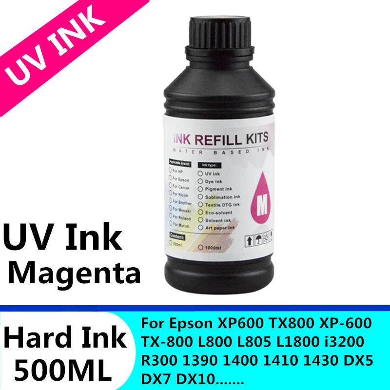UV Hard Ink 500ML LED UV Ink For Epson L800 L805 L1800 R290 R330 1390 1400 1410 1500W DX5 DX7 UV Flatbed Printer