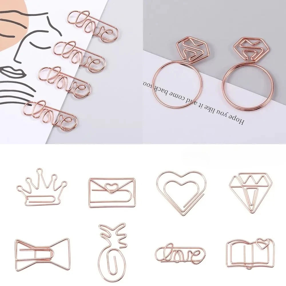 50/20pcs Love Diamond Crown Envelope Stationery Photo Tickets Office Supplies Metal Book Paper Clip Paperclips Mini Binder Clips