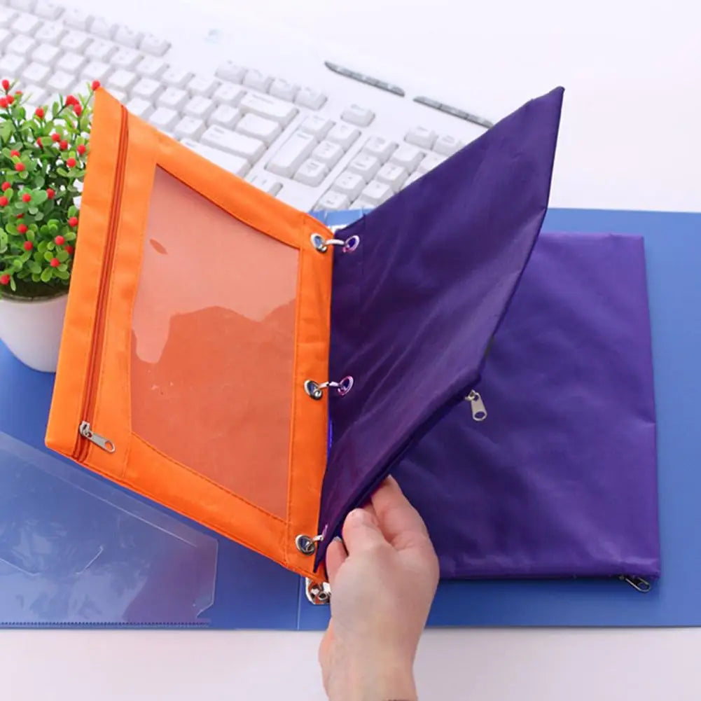 Zippered Binder Pencil Pouch Pen Case Stationery Multicolored B5 File Holder PVC With 3 Rings Pencil Case Folder File Package