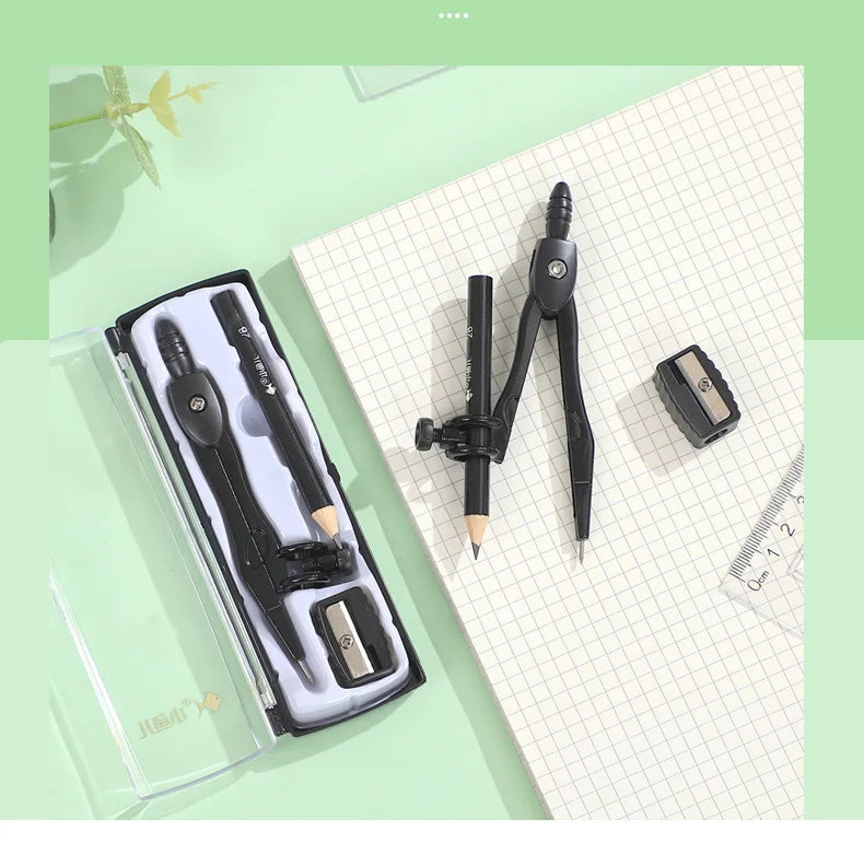 JIANWU Black Metal Compass Geometry Set Zinc Alloy Multifunction-clip Pen Compass Writing Drawing Tools School Office Stationery