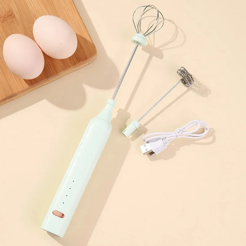 OCOOSO 2 in 1 Electric Milk Frother Rechargeable Coffee Milk Frother 3 Speed Adjustable Milk Frother Handheld Electric Dual Head