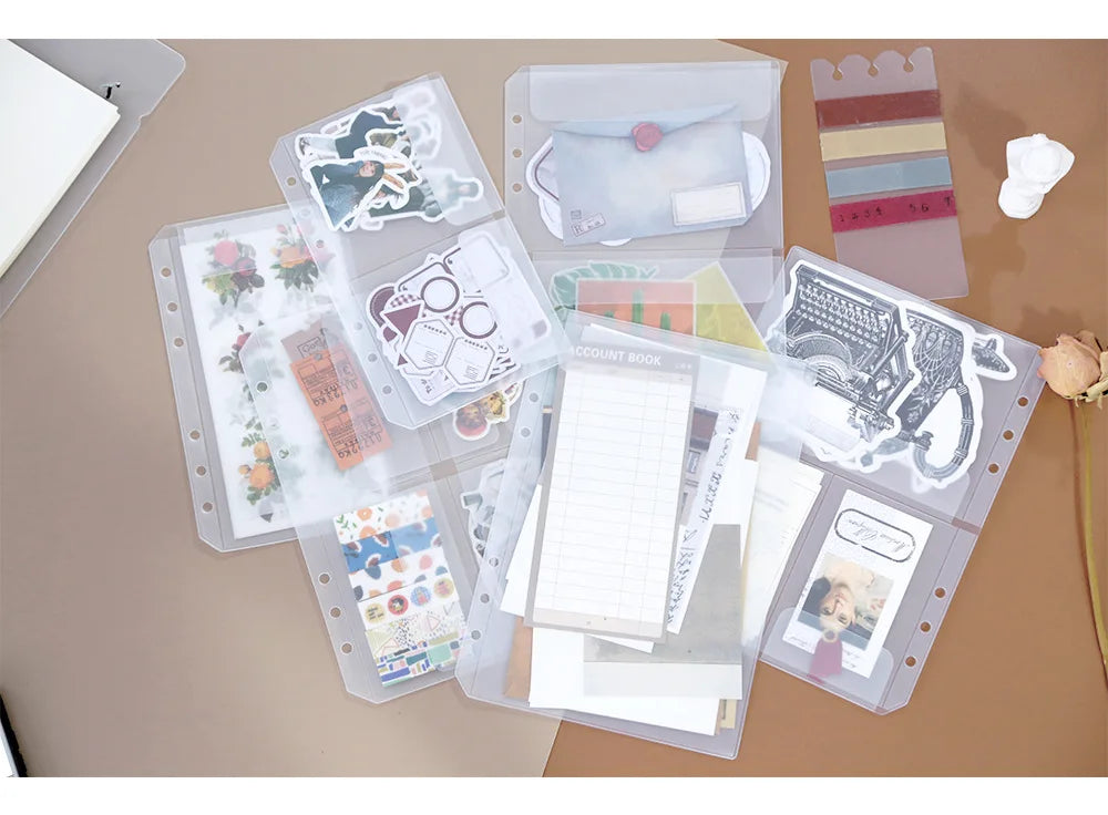 A5A6  5Pcs Binder Zipper Folders For 6-Ring Notebook Binder Transparent Loose Leaf Document Filing Bags
