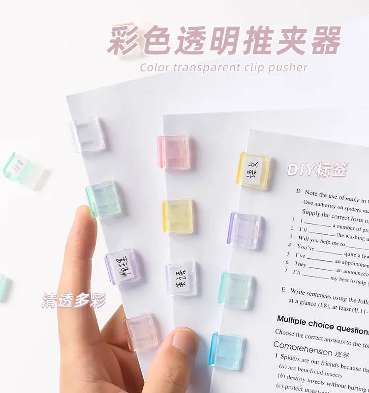 10PC Acrylic Push Clip Pusher Transparent Paper File Document Classification Clips Stationery Index Holder Clamp Office Sorting