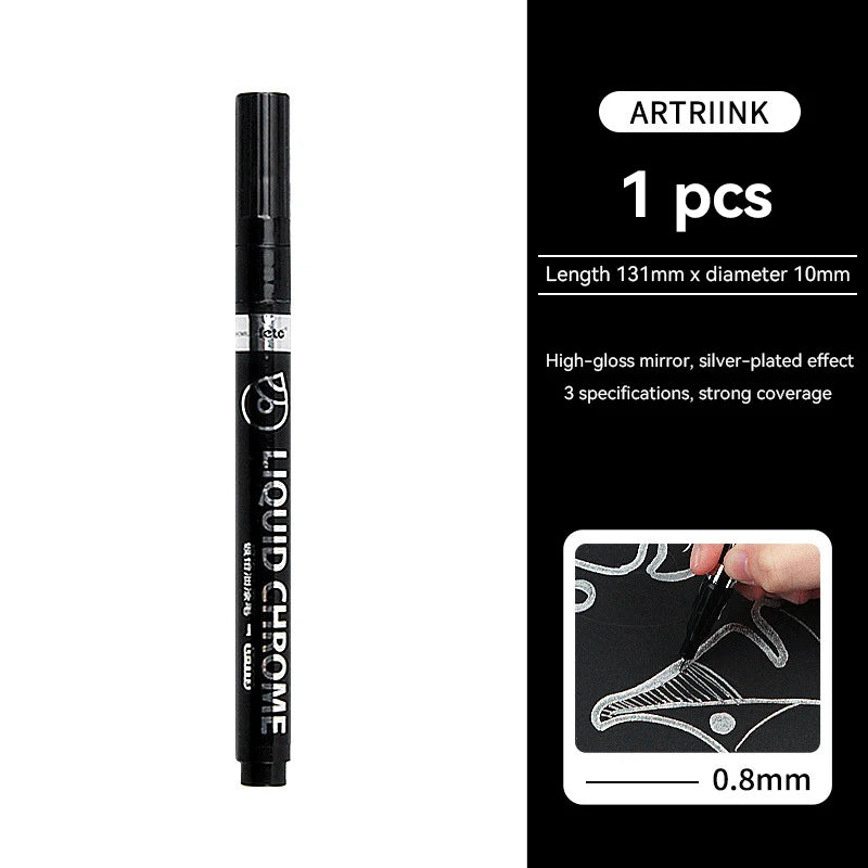 1-6pcs Chrome Pen Marker Mirror Waterproof DIY Reflective Paint Repair for Rock Ceramic Glass Metallic Gold/Silver 0.8/1/2mm Nib