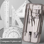 Kawaii 9pcs Ruler Set for Exams Geometry Compass Straight Edge & Protractor Portable Math Drawing Tools Stationery Supplies
