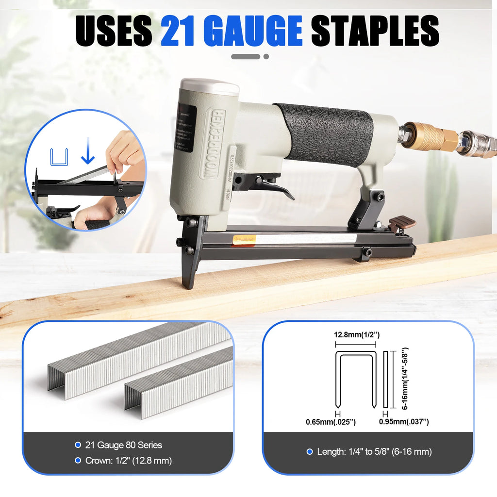 8016 21 Gauge Continuous Pneumatic Firing Upholstery Stapler 8016 Fine Wire Stapler for Woodworking  Picture Frames Cabinets