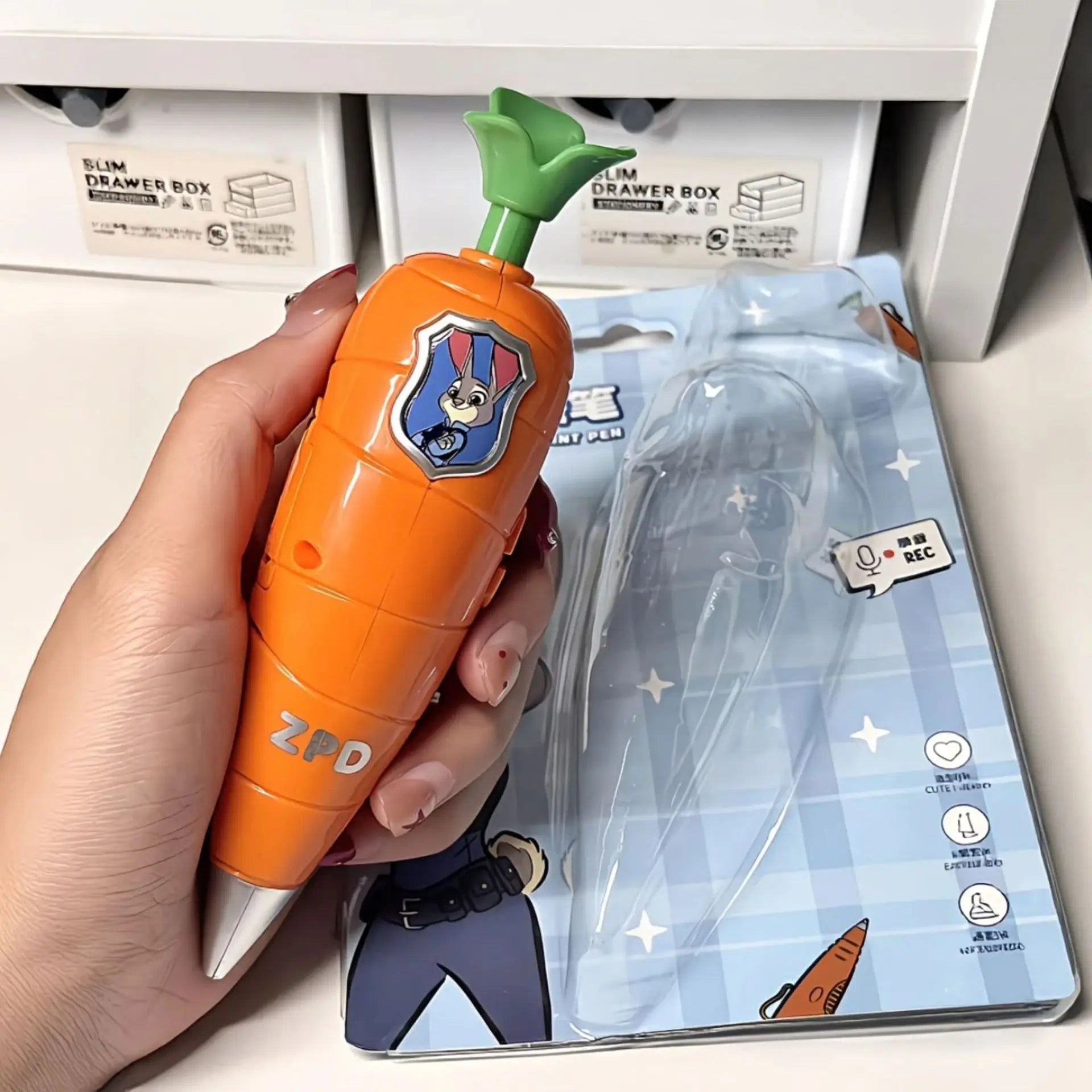  Disney Zootopia Trendy Judy Carrot-Shaped 2-in-1 Voice Recorder Pen& Gary Pen Snake Writing  Serum Pen Peripherl New Year Gift
