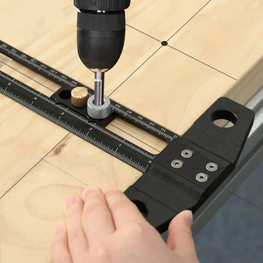 300/500MM Woodworking 2 in 1 Drilling Positioning Scoring Ruler - Adjustable T Square - Aluminum Scriber Marking Gauge Tool