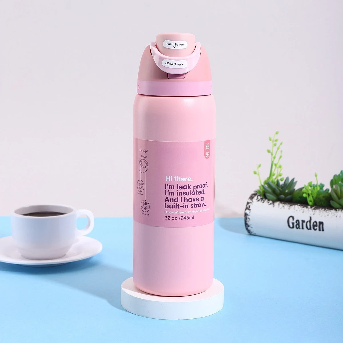 Stainless Steel Water Bottle 32oz Vacuum Insulated Water Bottle with Straw & Leak-Proof Lid Portable Handheld Vacuum Flasks