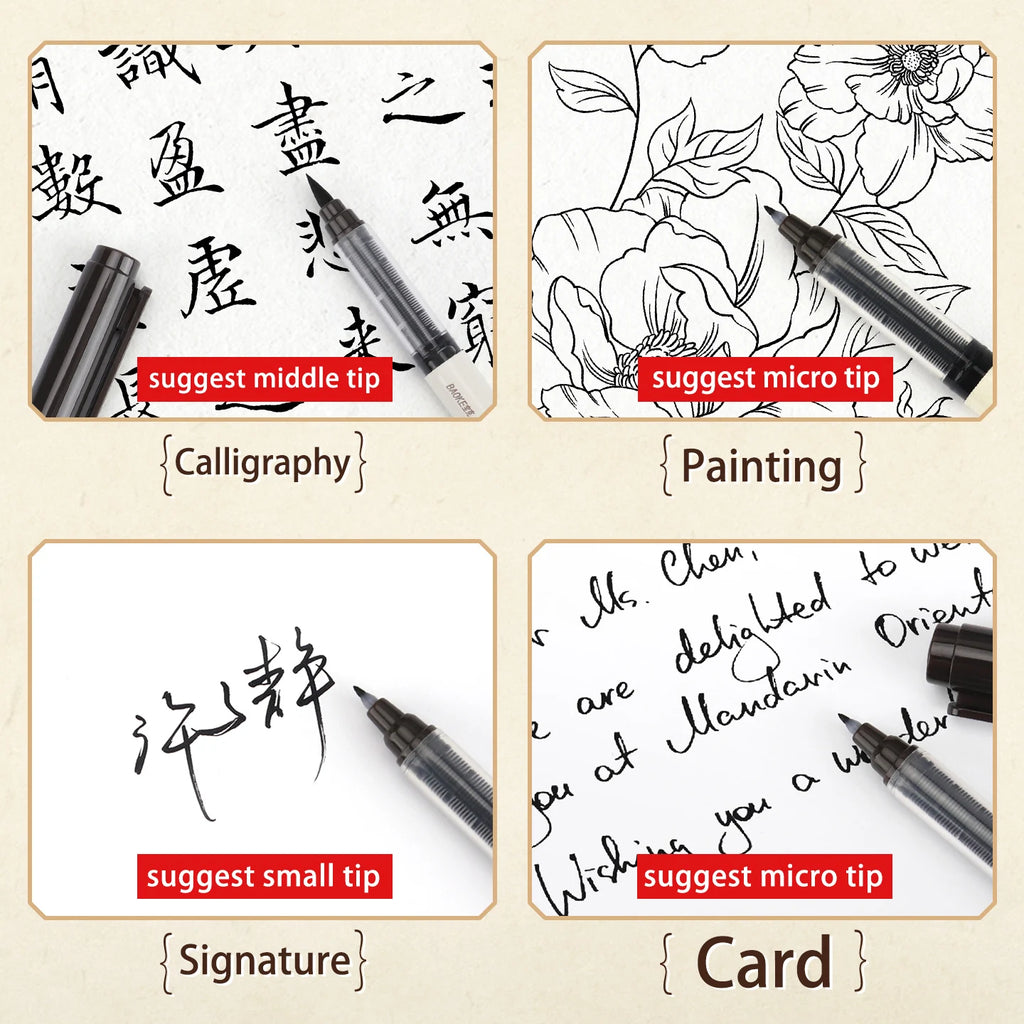 BAOKE S010 Liquid Calligraphy Pen Set 4 Tips Waterproof Pigment Ink Calligraphy Brush Pen
