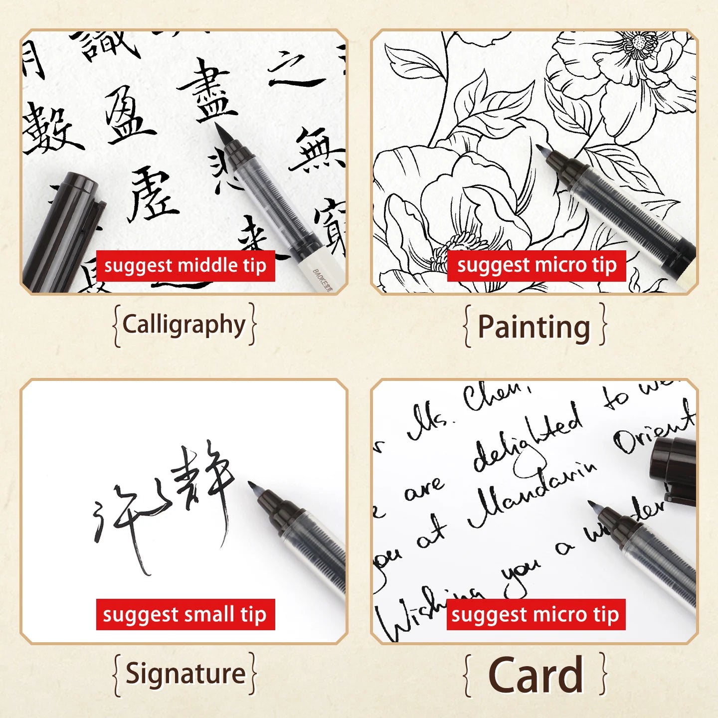 BAOKE S010 Liquid Calligraphy Pen Set 4 Tips Waterproof Pigment Ink Calligraphy Brush Pen