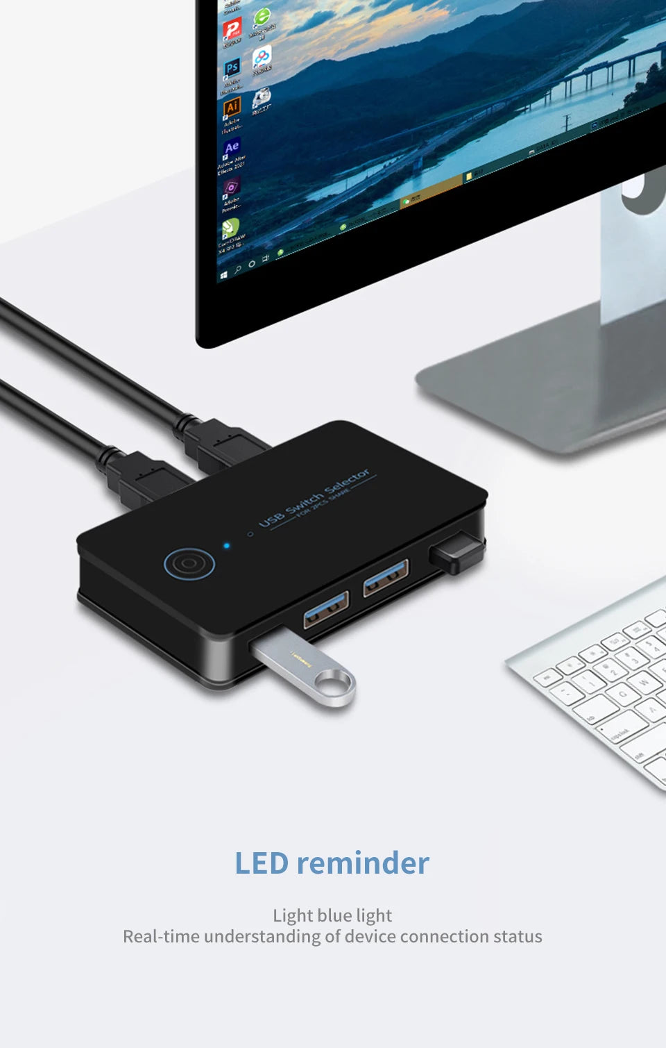 USB 3.0 KVM Switch Adapter 2 Inputs 4 Outputs USB Shared Switcher for PC Laptop Keyboard Mouse Printer USB Switch Controller Hub