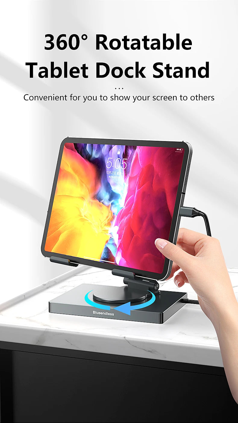 Blueendless Ipad Stand USB C Hub 4K 60HZ HD Type-C 100W PD SD/TF Slot Reader USB 3.0 5Gbps 9 In 1 Type-C Hub Ipad Holder