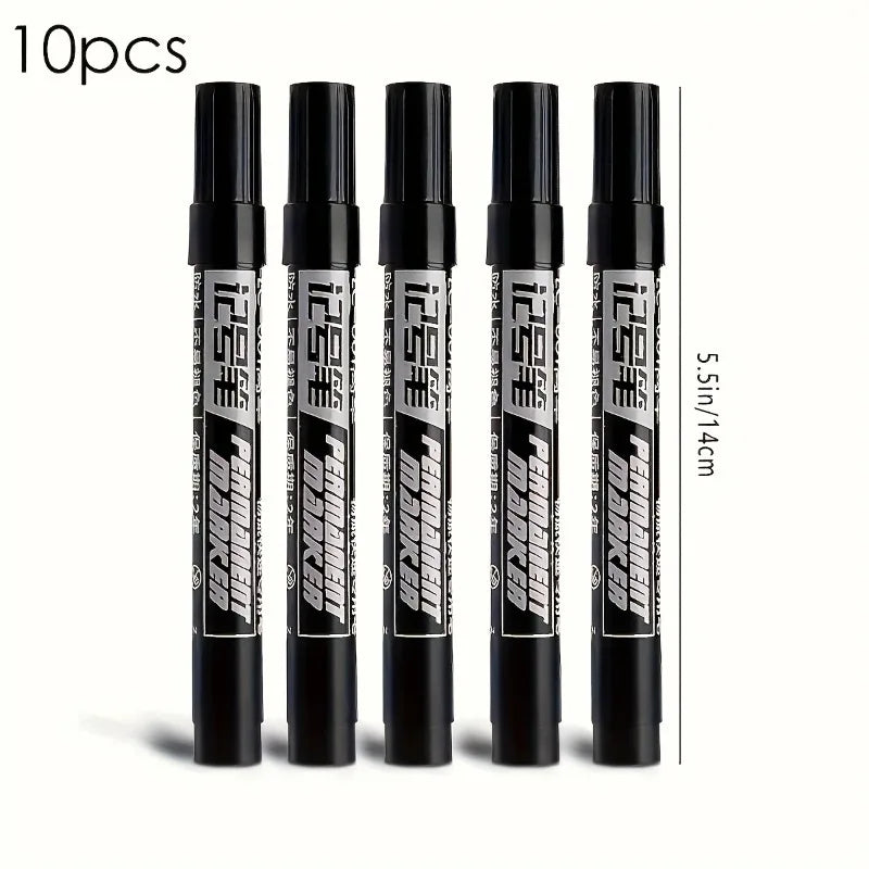 10pcs Permanent Marker Set, Waterproof Black Ink High-Capacity Oil-Based Office Supplies for  Office Supplies and Accessories