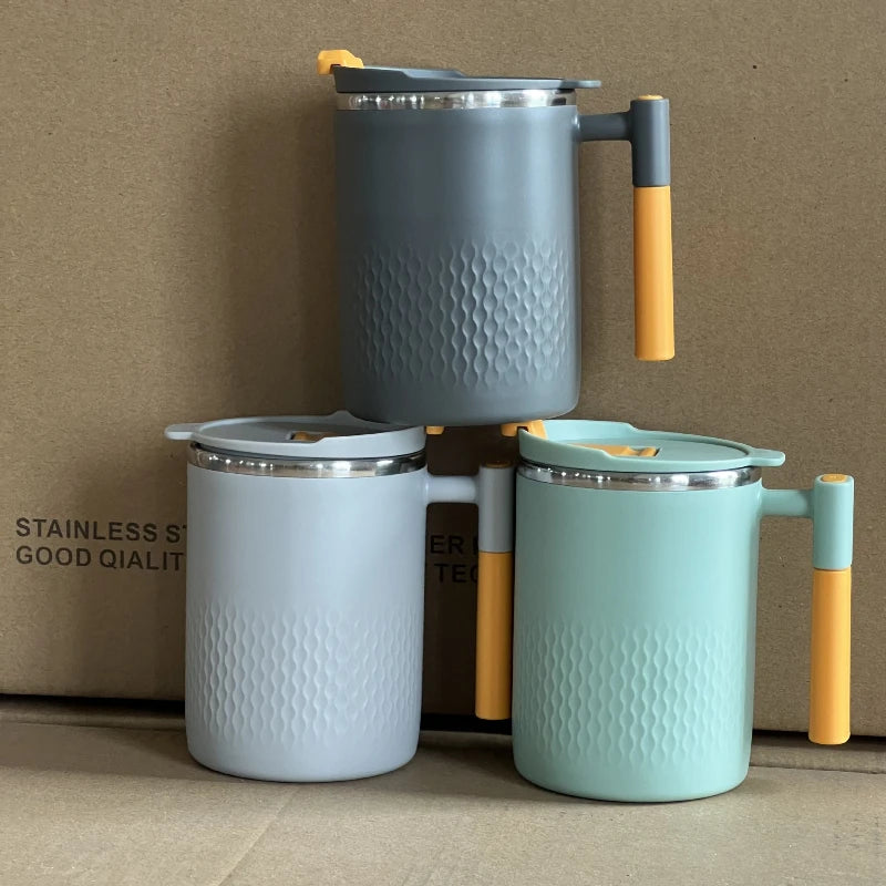 450ml Double Wall Stainless Steel Coffee Mug Heat-Resistant & Anti-Scalding 304 Steel Thermos Cup with Handle & Leak-Proof Lid