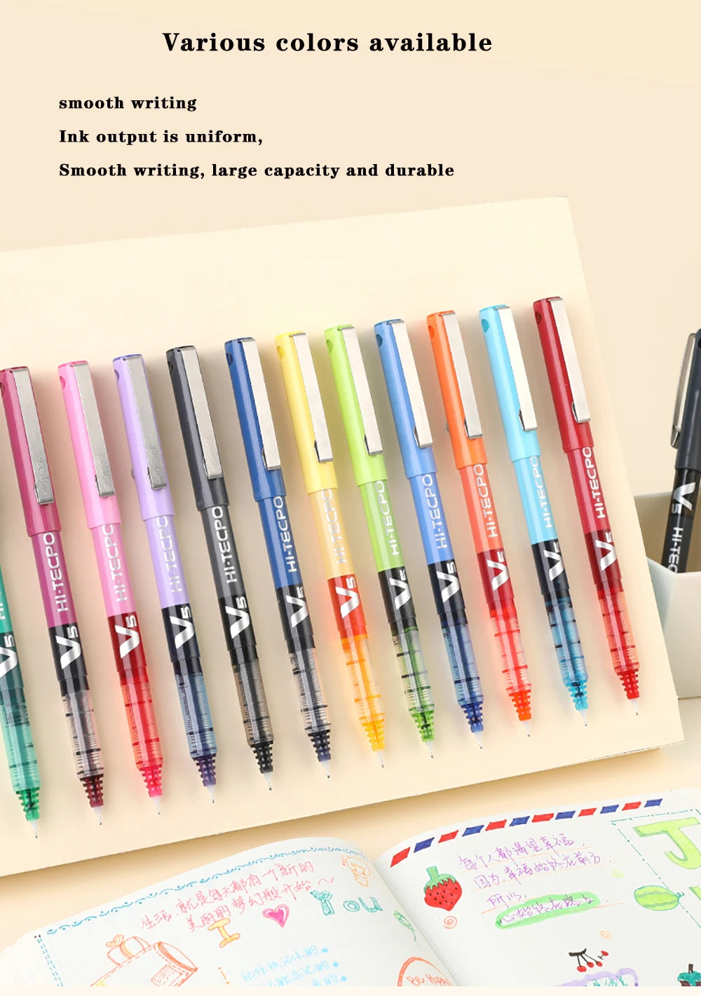 12Japanese Pilot BX-V5 Gel Pens Hi Tecpoint Straight Liquid Pen Large Capacity Quick-drying Ink 0.5mm Needle Point Stationery