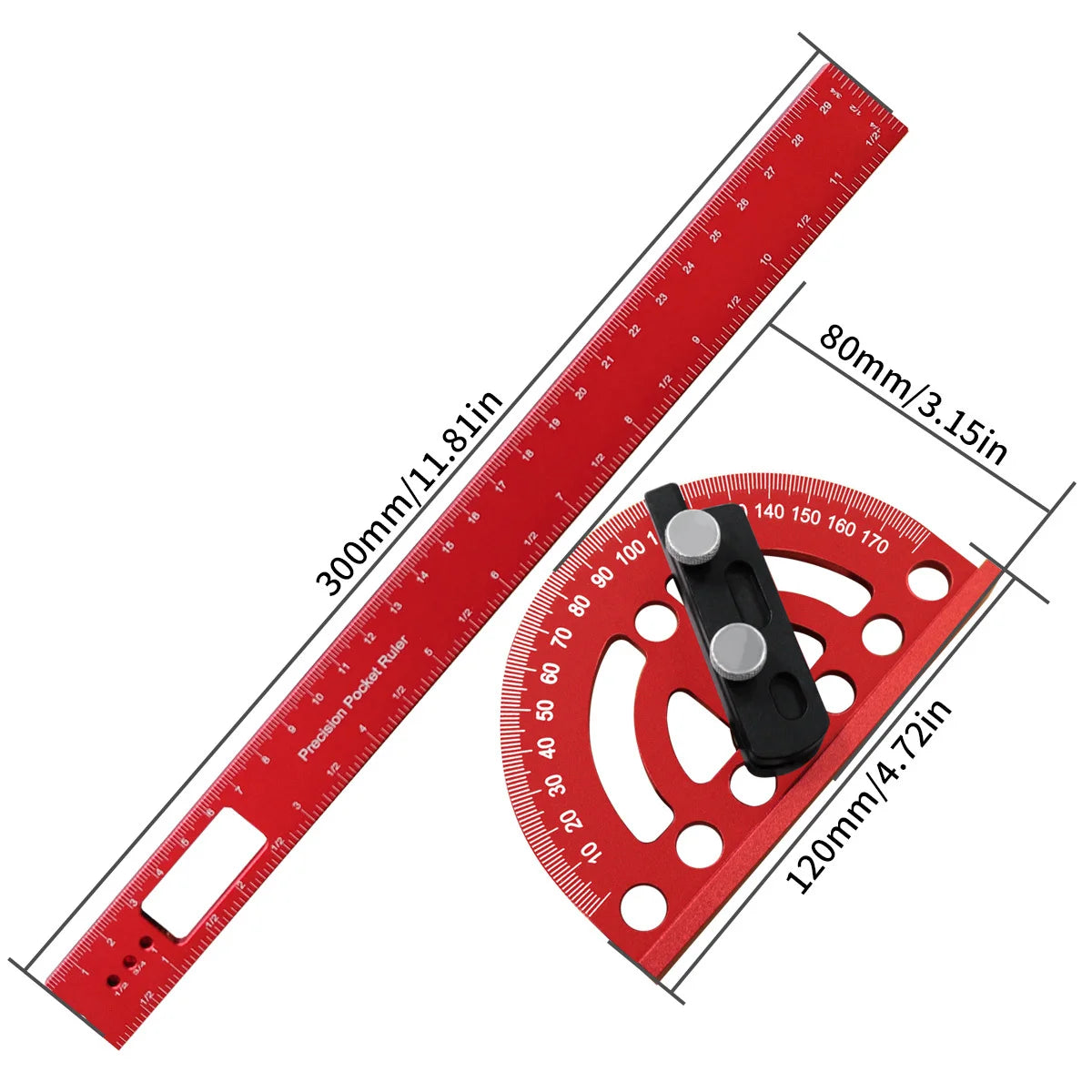 Precision Pocket Ruler or Ruler Positioning Block, Aluminum Alloy Angle Protractor 0-180°Angle Finder Scriber Line Marking Gauge