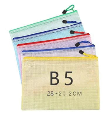 5PCS Stationery Storage Folder File Mesh Zipper Pouch A4 A5 A6 B5 2PCS A3 B4 Document Bag Zip File Folder School Office Supplies