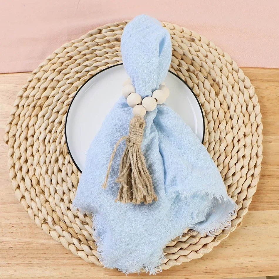 10pcs 32x32cm Gauze Cotton Wedding Napkins Reusable Green Trim Tea Towel Rustic Retro Burrs Napkins for Party Table Decoration