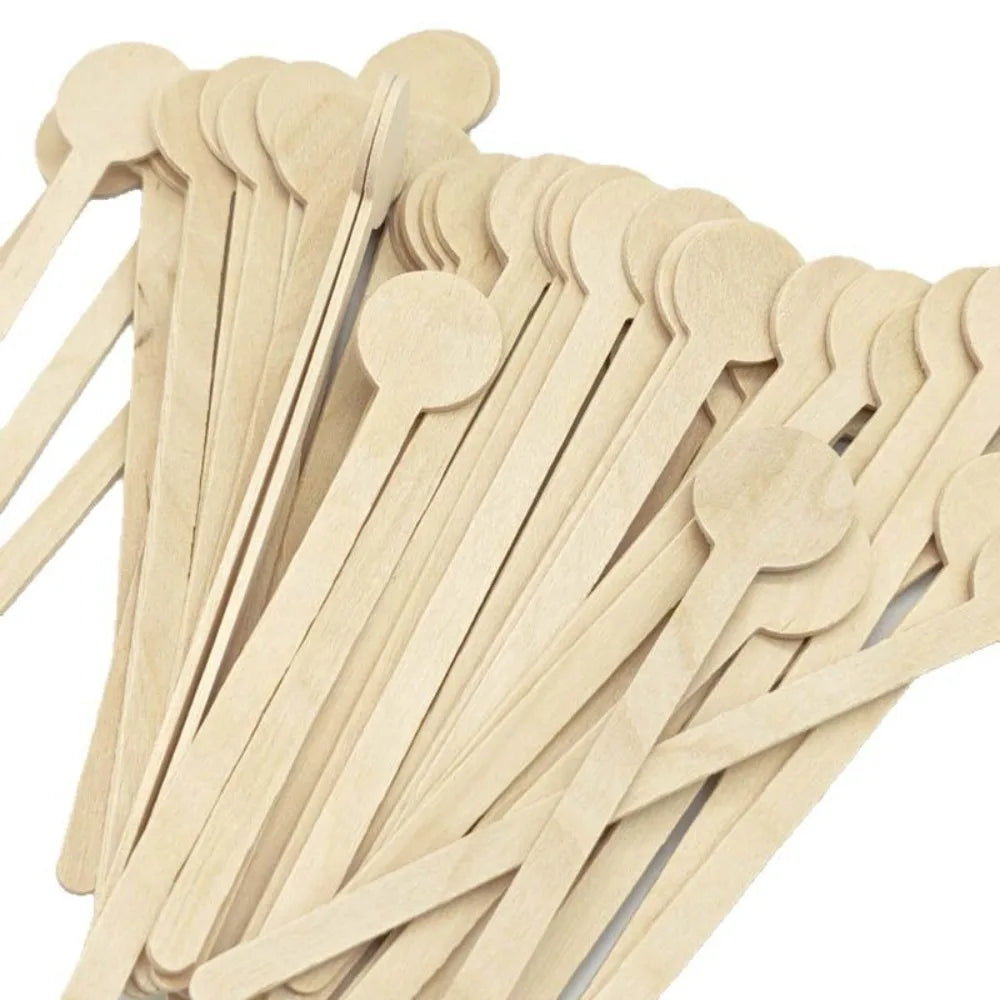 100 Pcs Wooden Coffee Stirrer Sticks Round Head Biodegradable Hot/Cold Drinking Stir Popsicle Disposable Coffee Swizzle Stick