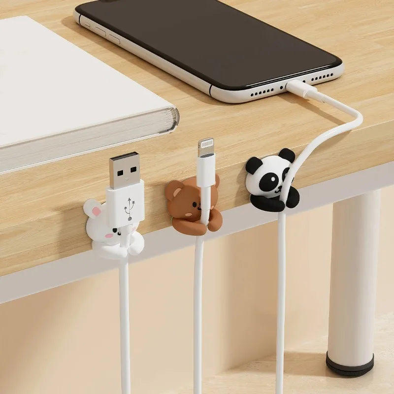 Cute Cartoon Desktop Cable Organizer Managers Self-Adhesive Winder Wire Cord Management Earphone Data Cable Clips Holder