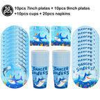Ocean Shark Theme Disposable Tableware Cute Cartoon Marine Animal Plastic Tablecloth Kids Birthday Party Baby Shower Decor