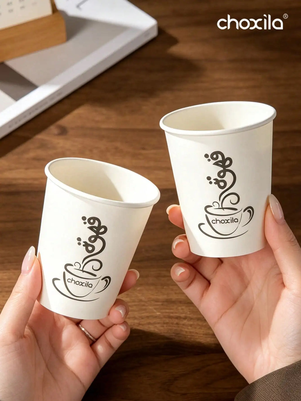 9oz Printed Logo Disposable Paper Coffee Cups, Single Wall Thickened Eco Cups for Cafe Takeout & Office