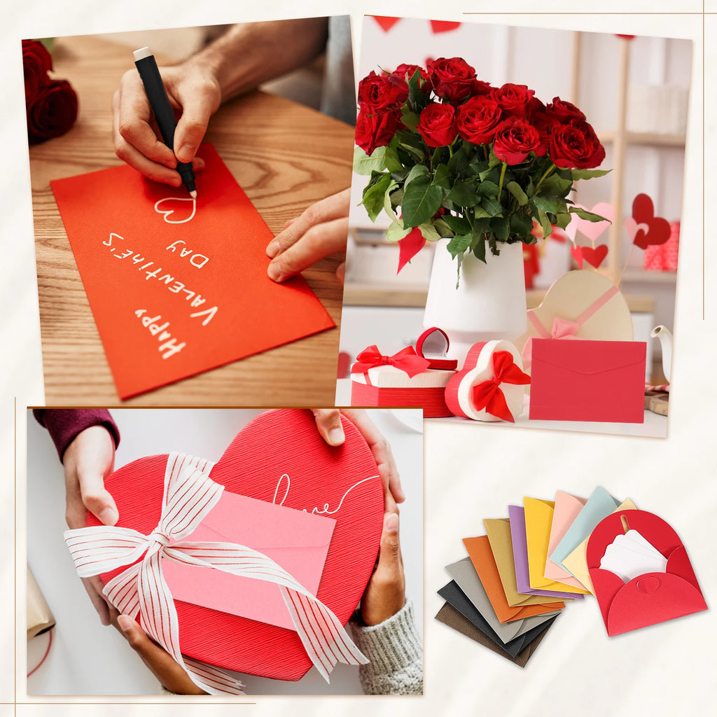 25Sets Mini Envelopes with Heart Clasp 9x5.4cm Blank Note Cards with 10.5x7.5cm Envelopes for Gift Wedding Invitation Graduation