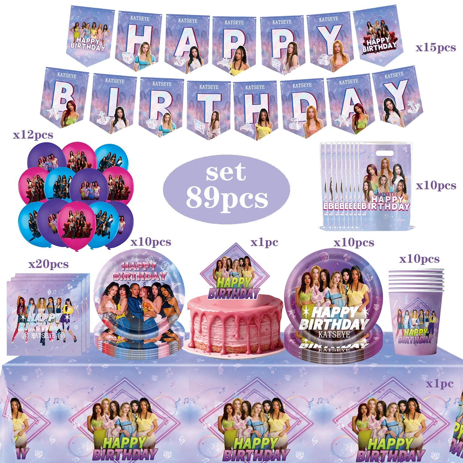 Katseye Girl Birthday Party Theme Decoration Cup Plate Banner Backdrop Gift Bag Tablecloth For Gift Baby Shower Supplies
