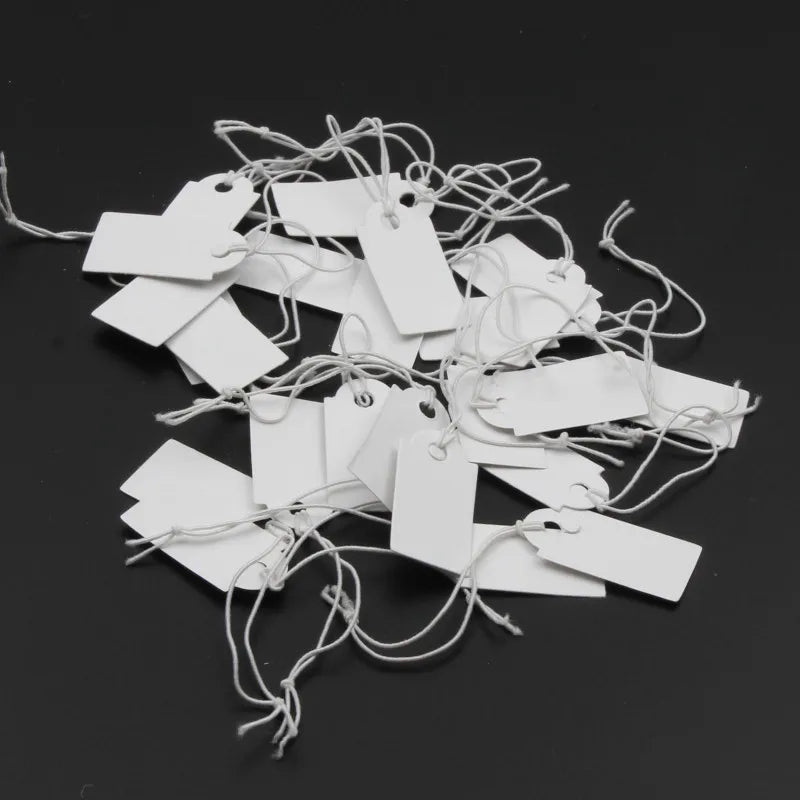100pcs Jewelry String Cord Price Tags Rectangle White Blank Label jewelry Display Card Cardboard Package Hang Tag Card