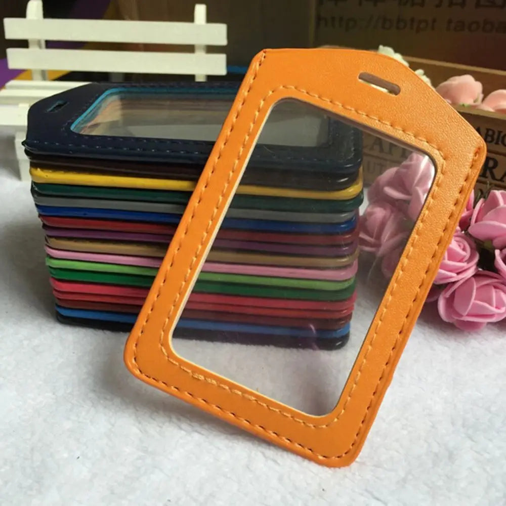 Pu Leather Card Holders Id Badge Case Clear And Color Border Lanyard Holes Bank Credit Id Badge Holders Accessories Wholesales