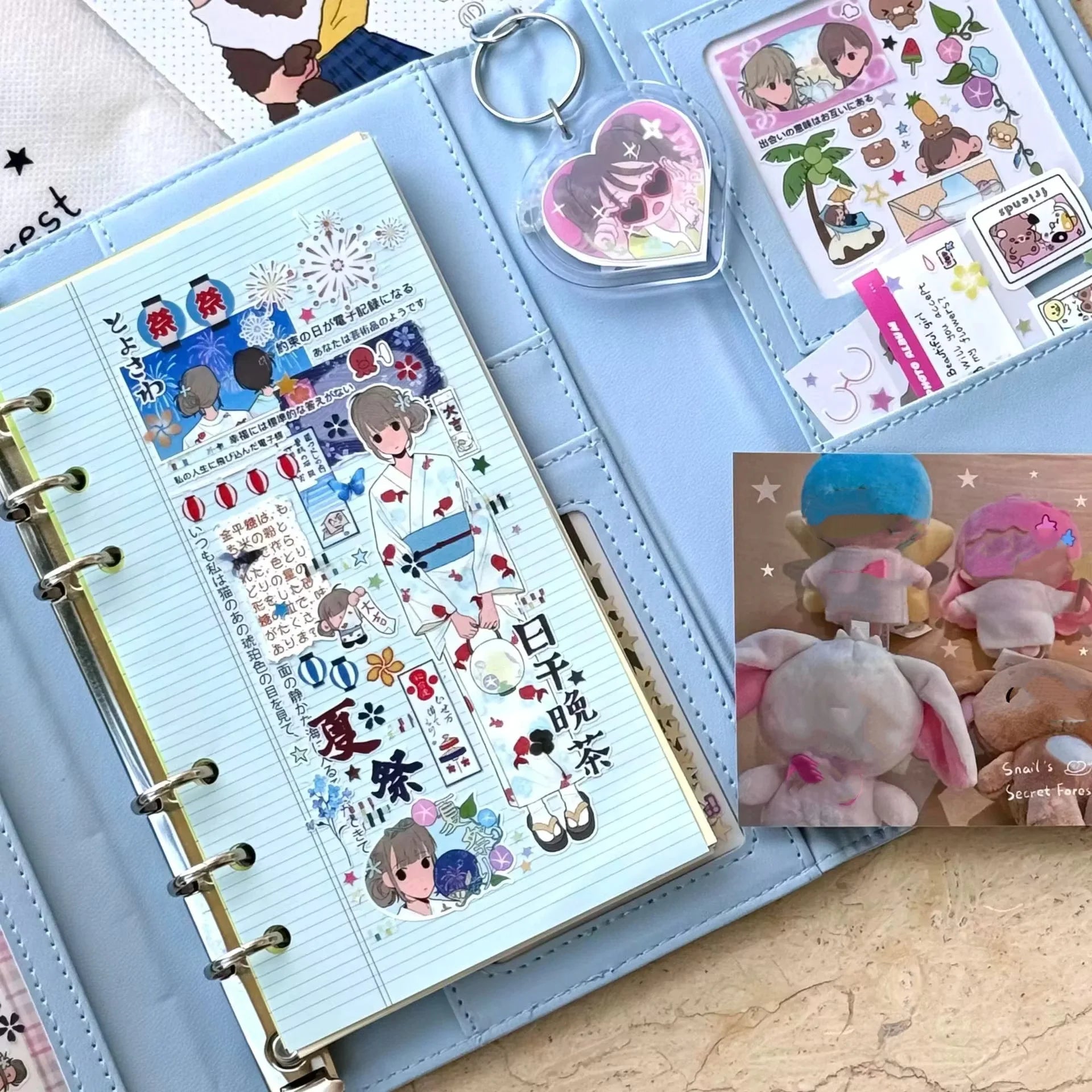 A6 Blue Three-Fold Loose-leaf Notebook PU Binder Photocards Collect Book Diary Agenda Planner Cover Stationery