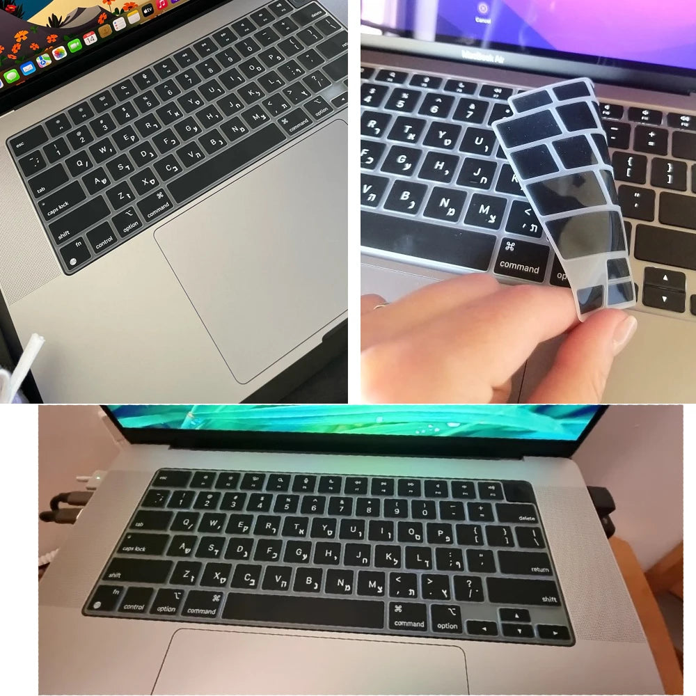 Hebrew Israel  Keyboard Cover for Macbook Pro14 A2442 Air13.6 M2 A2681 Pro13 M1 A2338 A2289 Waterproof Silicone protective film