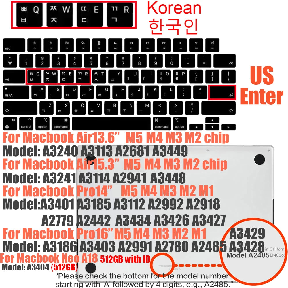 Multi-Language Keyboard Protector Compatible with for MacBook Air/Pro M5-M4 A2779,A3434,A3241 | Arabic, FR, RU, ES, IT Layouts