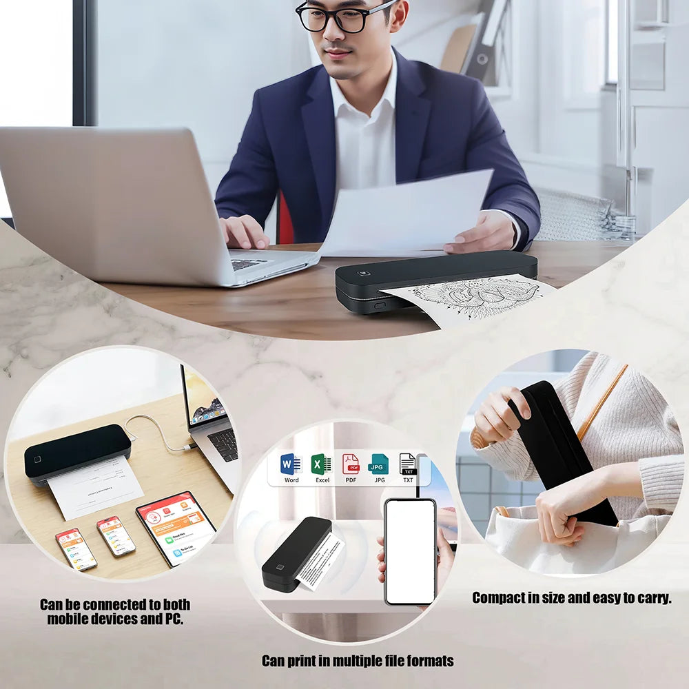 Marklife Thermal Inkless Printer A4&Tattoo Maker Mini Portable Bluetooth Wireless Used For School Office Small Business Machine
