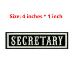 4 Inches Wide Iron On Embroidery White Texts And Border Name Tag PRESIDENT,ORIGINAL,SECRETARY,ROAD CAPTAIN,MEMBER,V. PRESIDENT