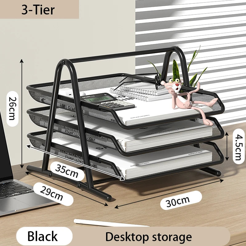 Sliding Paper Tray Organizer Metal Mesh Desktop File Storage Rack Document Letter Holder for Office Home School Classroom