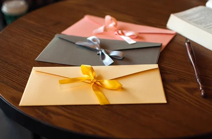 10 Pcs/set Envelope Pearlescent Paper Bow Thicken Ribbon Retro Creative Color Stationery Wedding Invited Gift High Quality
